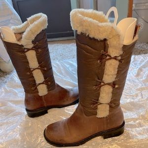 J Jill Tall Fur Shearling Brown Leather Boots Sz 9.5